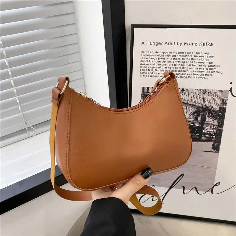 2023 New Women\'s Fashion Handbags Retro Solid Color PU Leather Shoulder Underarm Bag Casual Women Hobos Handbags Bolsa Feminina