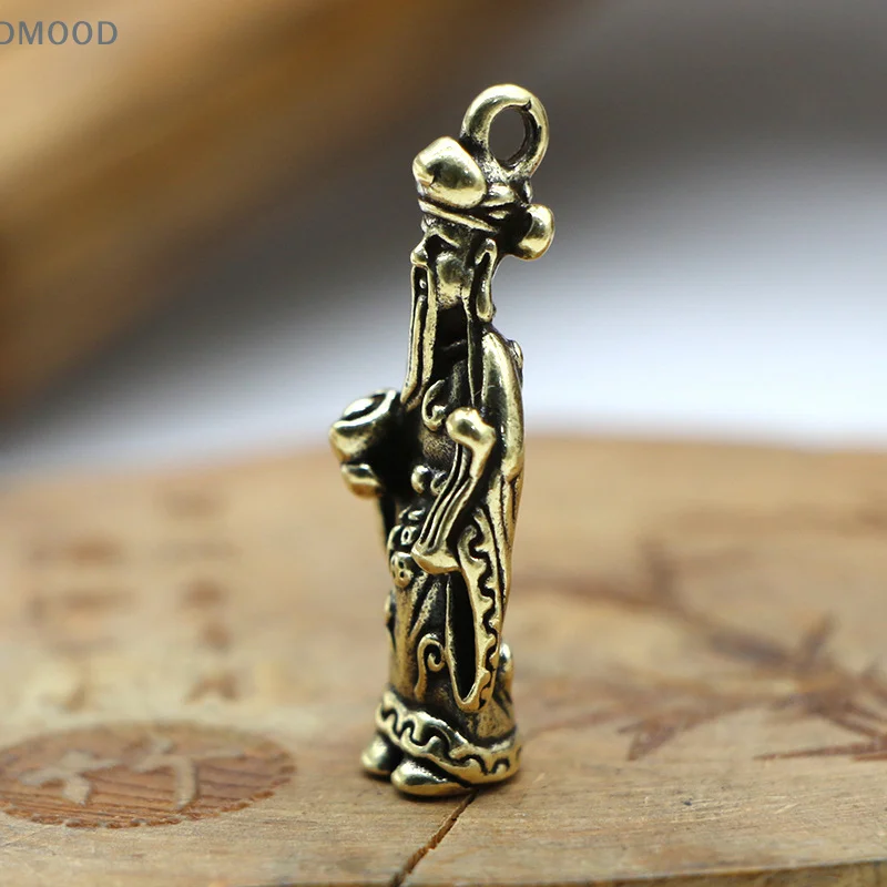 Vintage Brass Chinese Wealth God Figurines Car Key Chain Pendants Brass Keychain Hanging Jewelry Keyrings