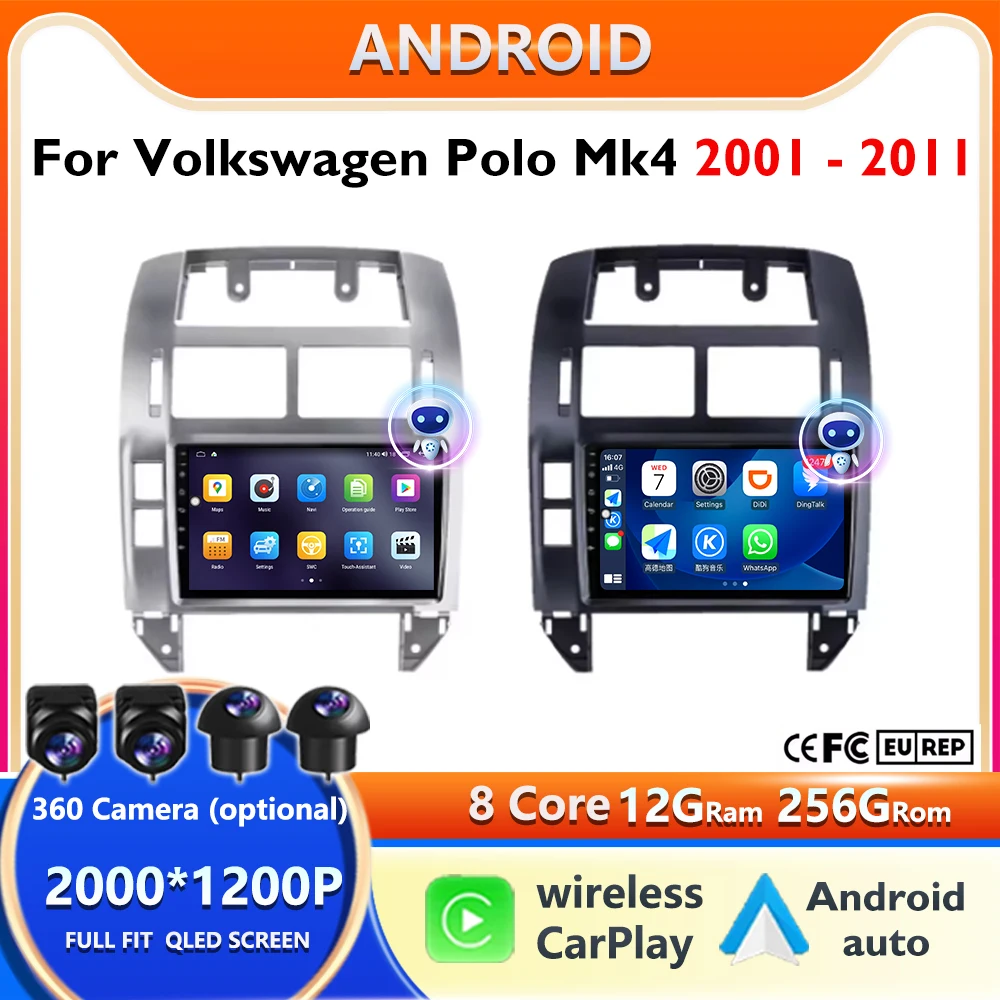 For Volkswagen Polo Mk4 2001 - 2011 Android 16  Car Radio Multimedia Player Carplay Auto Stereo GPS Navi 2din DSP Head Unit