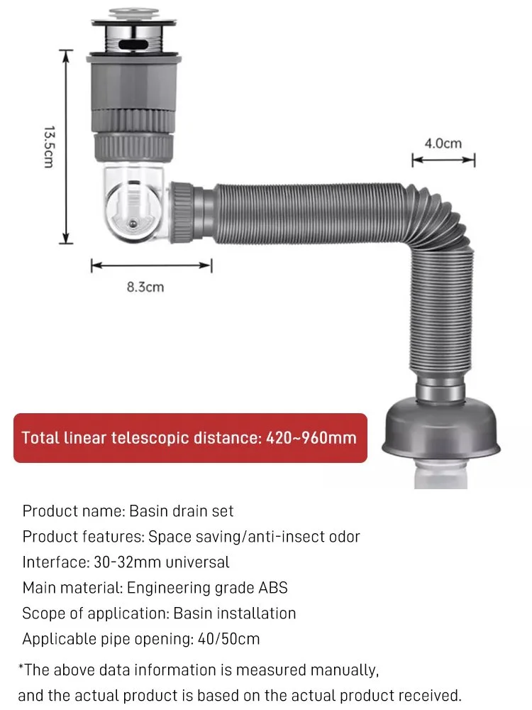 Wash Basin Drain Pipe Wash Basin Downcomer Inter-Platform Basin Deodorant Drain Pipe Set Stainless Steel Bounce Washbasin Draine