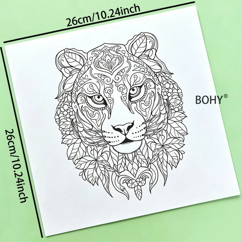 A 12 Page Adult Decompression and Coloring Book, Include Creative Themed Sketches As Animal Portraits of Wild Beasts and Mandala