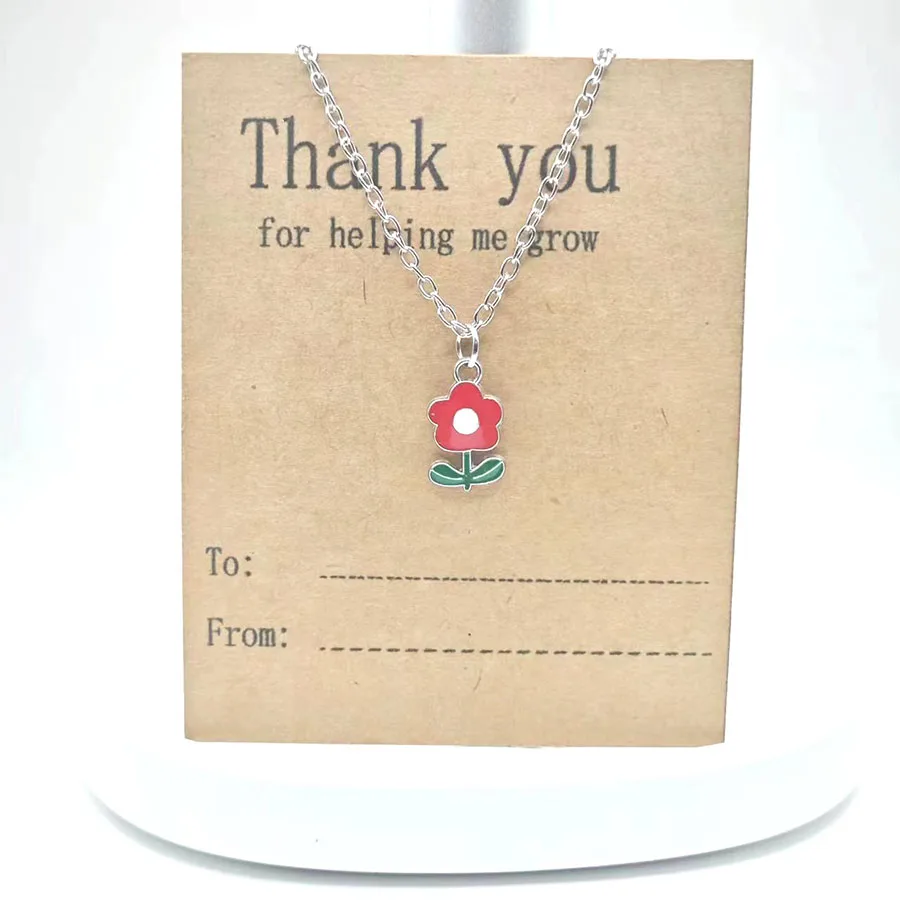 1 pcs Fashion Simple Drip Oil Red Yellow Flower Thank You for help me Teacher's Day Thanksgiving Day Mother's Day Gift Necklace