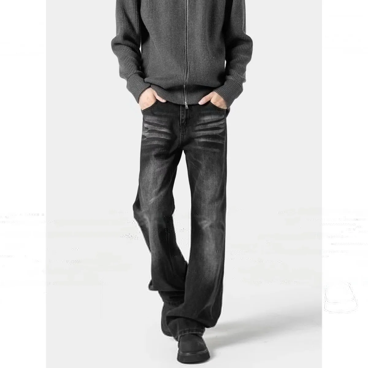 

Washed Slim Fit Jeans Men's Trendy Brand Straight Leg Jeans Youthful Style Summer Long Pants American Style