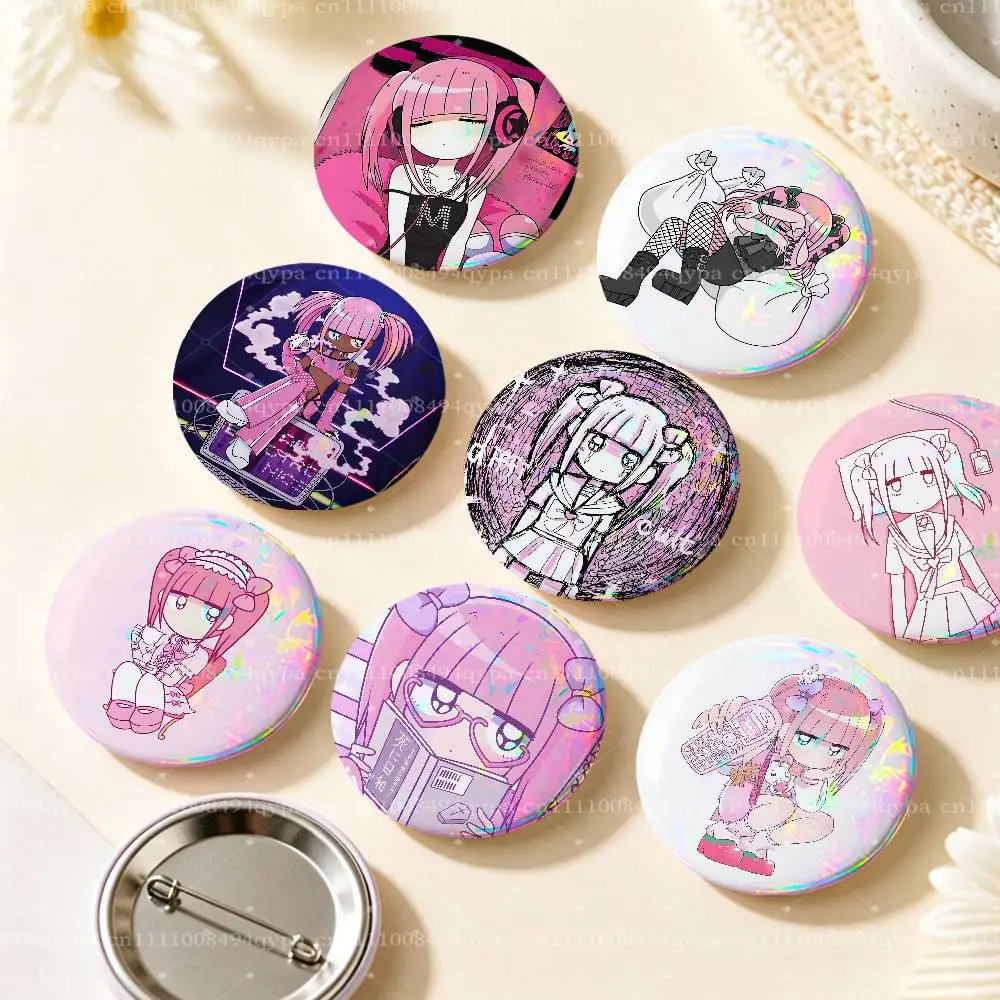 Momoka M-Menhera Chan Button Supplies Round Badge Pins Clothes Decor Includes Metal Pin Back Cover, Metal Cover,Laser Film