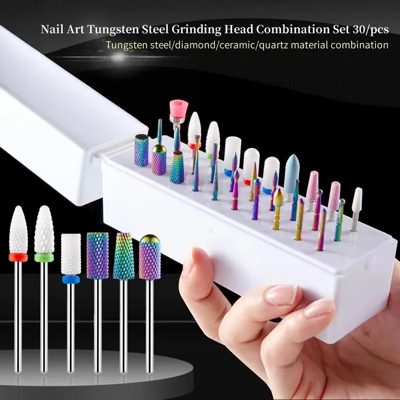 30 pezzi punte da trapano per unghie ceramica diamante cuticola efile rimozione metallo duro per salone di casa gel acrilico manicure pedicure strumenti