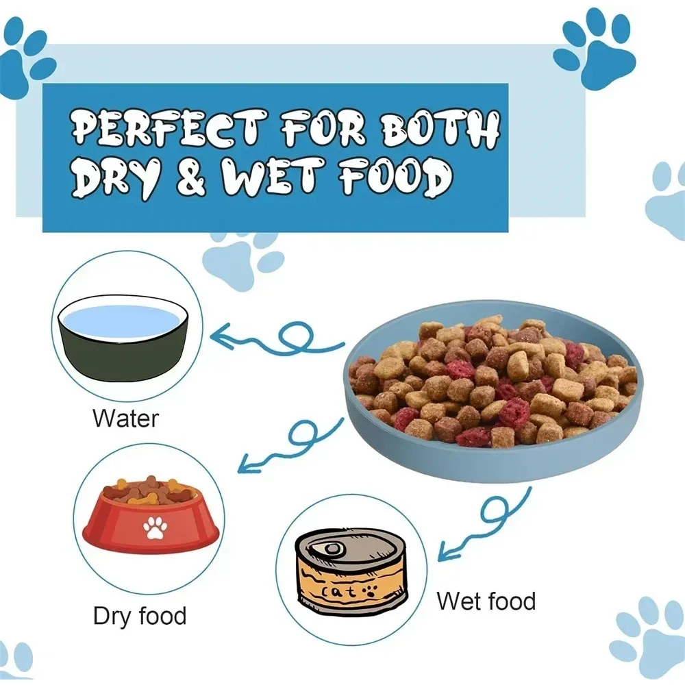 Cat Bowl Silicone Fall-resistant Pet Cat Feeding Water Bowl For Dogs Feeder Supplies Wet and Dry Separation Food Container