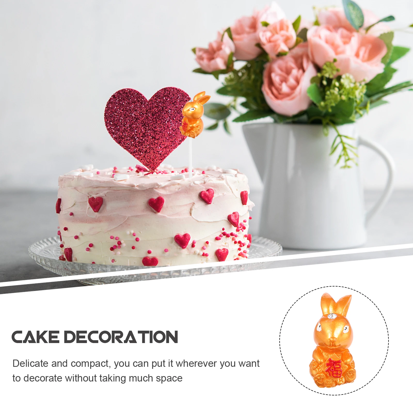 

5 Pcs Golden Rabbit Holding Yuanbao Plugin Bunny Cake Toppers Cute Figurines Miniature Lunar New Year Cupcake Animal Plastic
