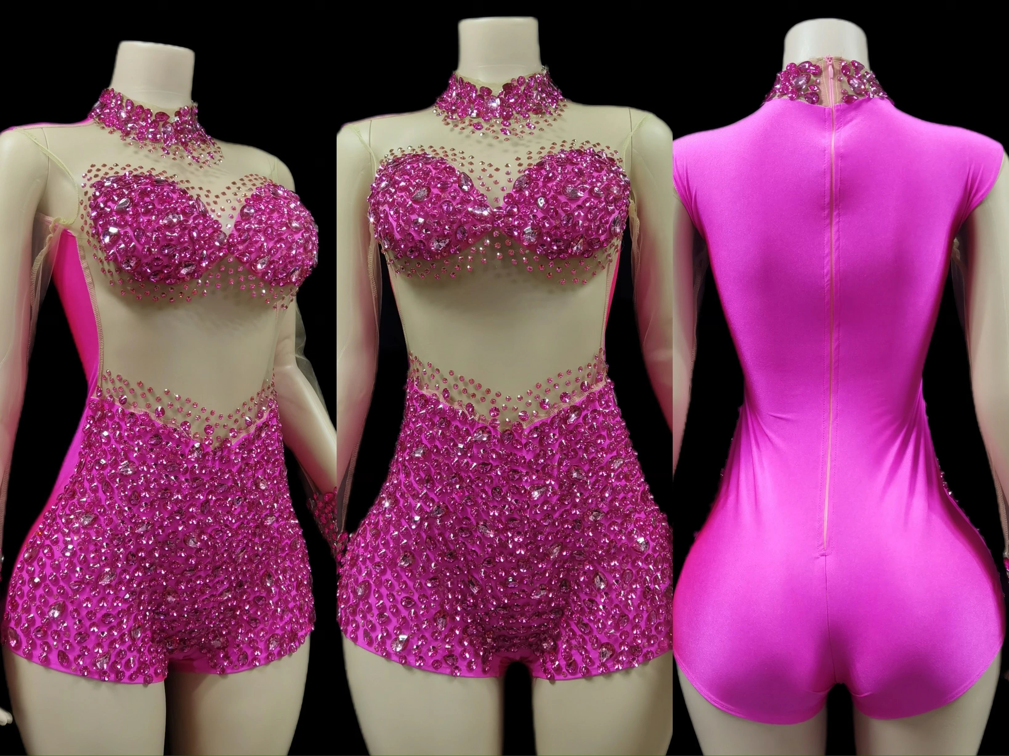 

Sparkly Crystals Leotard Sexy See ThroughCrystal Bodvsuit Dance Costume WomenNightclub Party Birthday Outfit Show StageWear