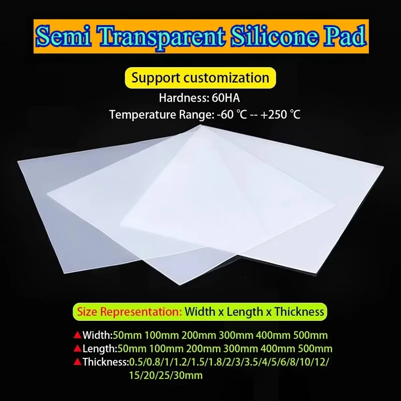 Semi Clear Silicone Rubber Sheet High Temp Resistant Insulating Pad Sealing Gasket 0.5-30mm Thick