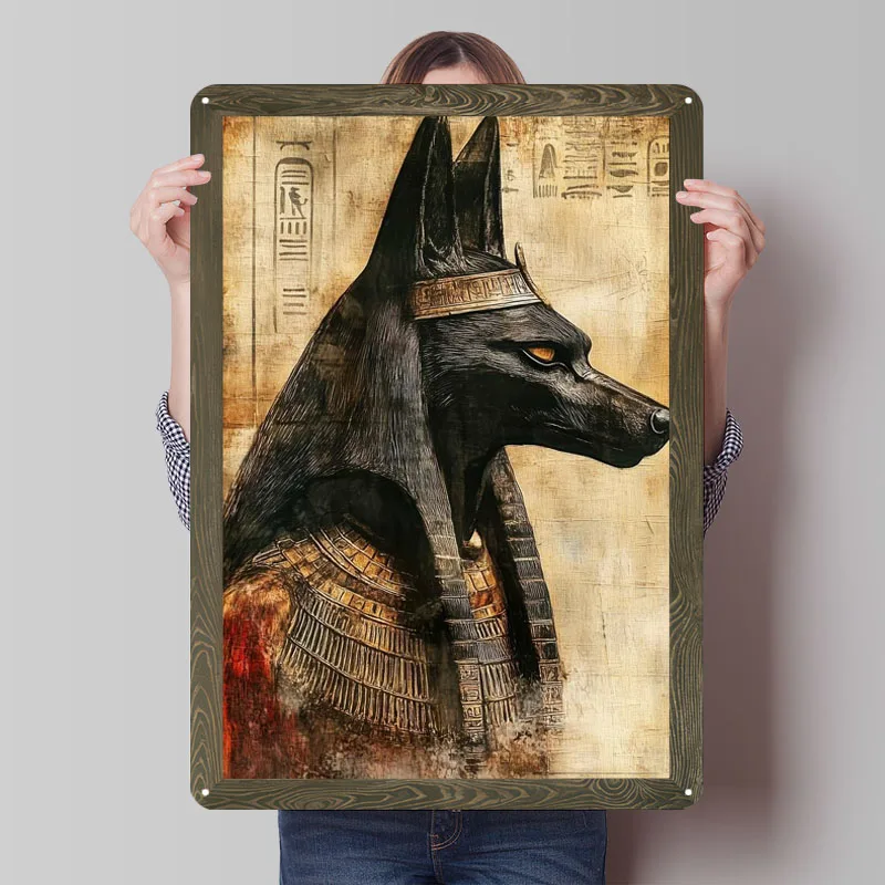 Anubis Egyptian God Tinplate Signs Vintage Poster Wall Art of Murals Custom Metal Sign for Wall Art Decoration Bathroom Decor