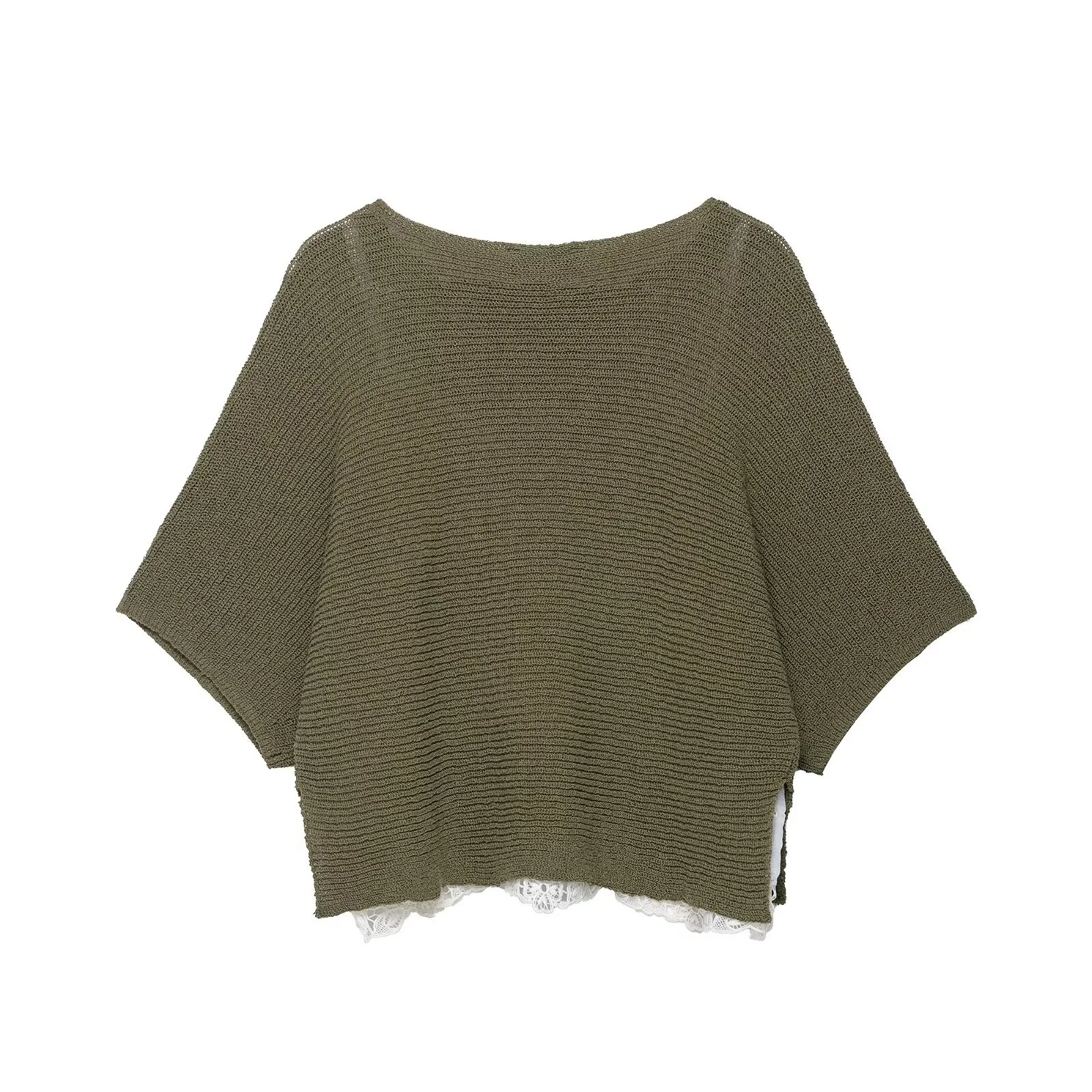 خريف منتج جديد المرأة قصيرة الأكمام الدانتيل الربط قطعة واحدة الرقبة قصيرة الأكمام محبوك قميص القرن كم #2