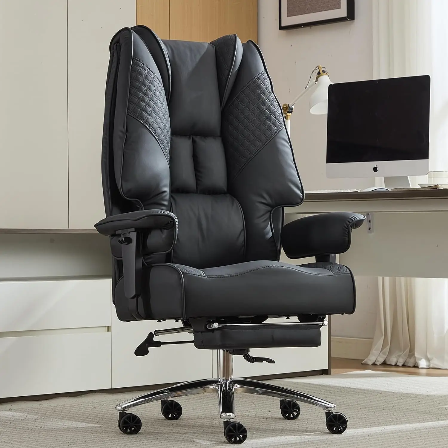 

Big and Tall Office Chair 400lbs Wide Seat, Leather High Back Executive Office Chair with Foot Rest, Ergonomic Chairs Lu