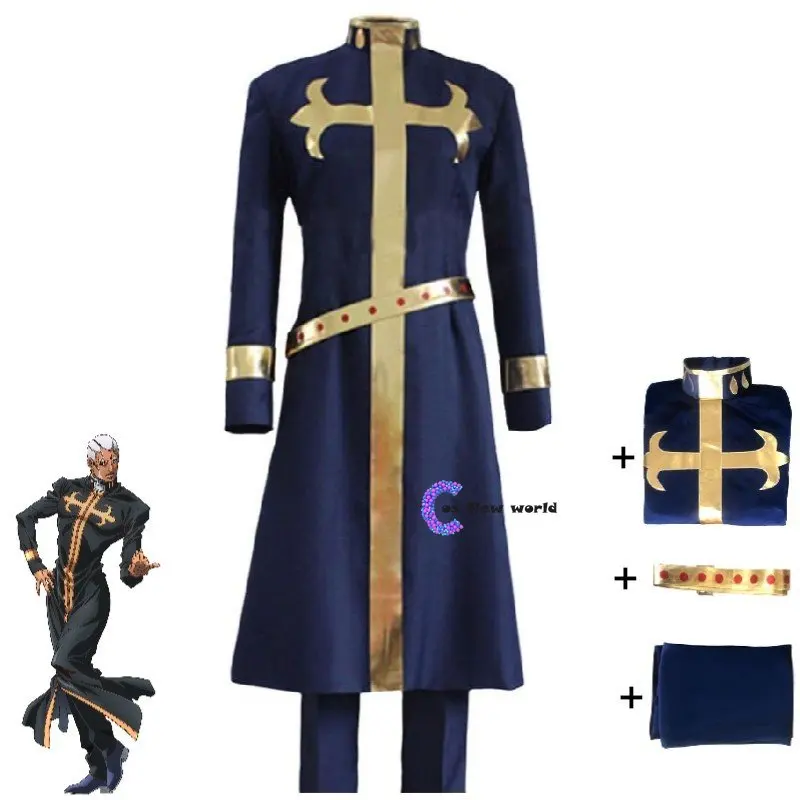 Enrico Pucci Cosplay Costume Anime Bizarre Adventure Stone Ocean Halloween Adult Green Dolphin Street Prison Priest Suit