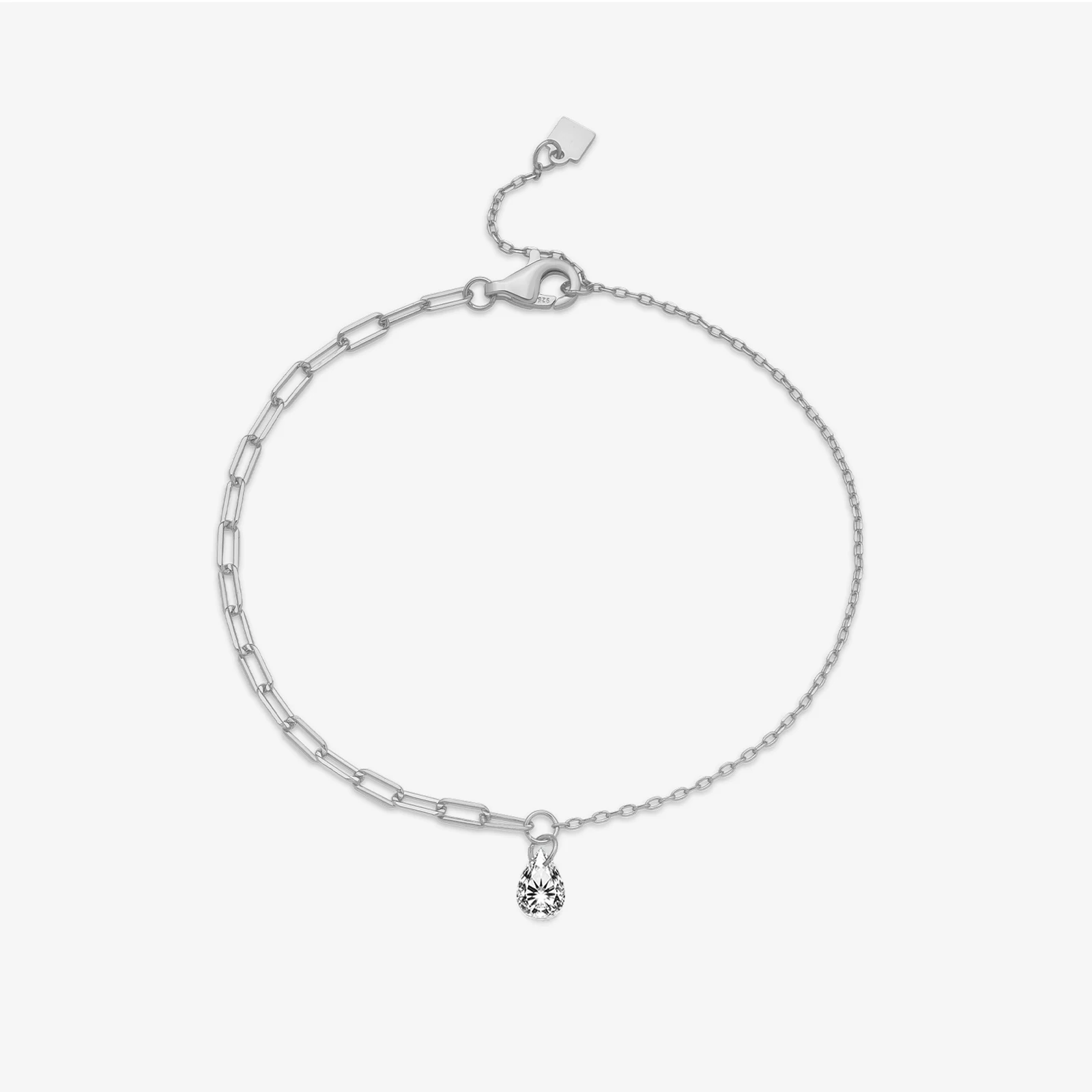VEWANT 925 Sterling Silver Asymmetric Paperclip Chain Bracelet Pear Shape Zircon CZ Charm 2026 Women Birthday Jewelry Gift