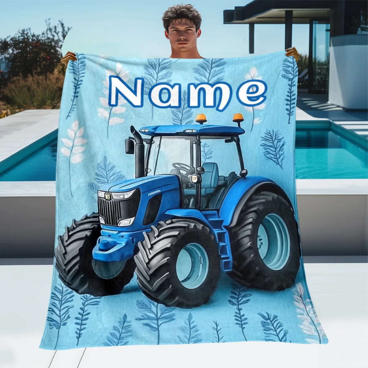 1 customized name tractor pattern portable blanket - lightweight sofa bed travel camping cover blanket, suitable for living room