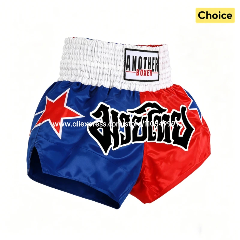 Muay Thai Boxshorts mit Sternen-Stickerei, Satin-Kickboxshorts für Männer, Frauen und Kinder, Gym-Sparring Kampfsport MMA Training Kampfbekleidung