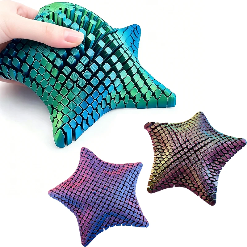 3D-gedrucktes, bewegliches Seestern-Fidget-Spielzeug, Squishies, Fidget-Schreibtisch-Seestern-Spielzeug mit beweglichen Gelenken, Entspannungsspielzeug