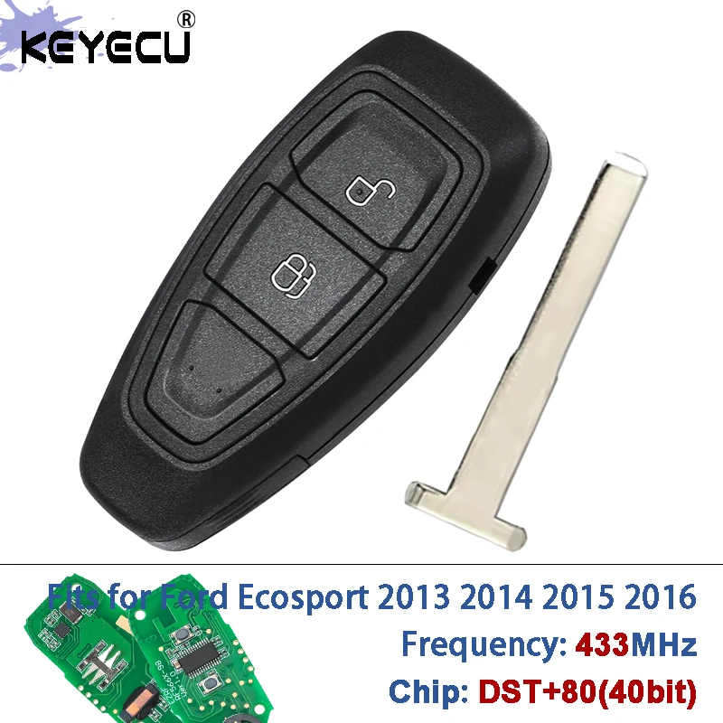 

Умный дистанционный ключ-брелок KEYECU для Ford Ecosport 2013-2016 с чипом FSK 433 МГц DST+80 (40 бит), 2 кнопки, с необработанным лезвием