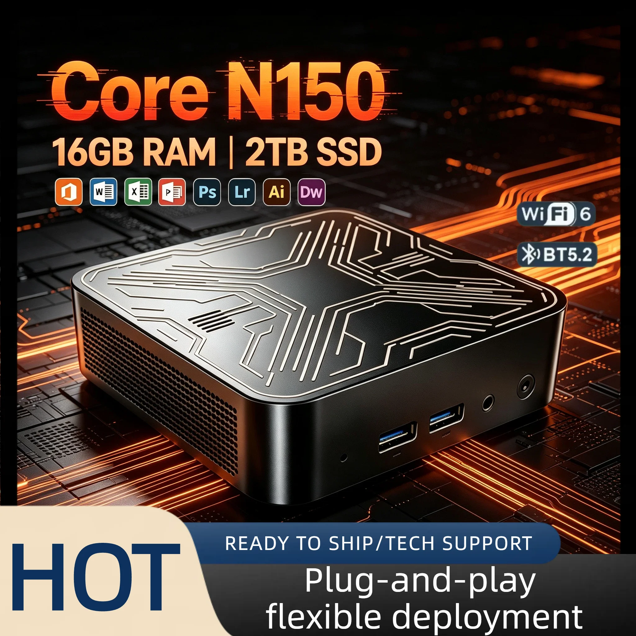 2026 인텔 N150 휴대용 미니 호스트 16GB DDR4 M.2 NVMe SSD 트리플 4K 화면 지원 WiFi6 저소음 냉각 데스크탑 컴퓨터