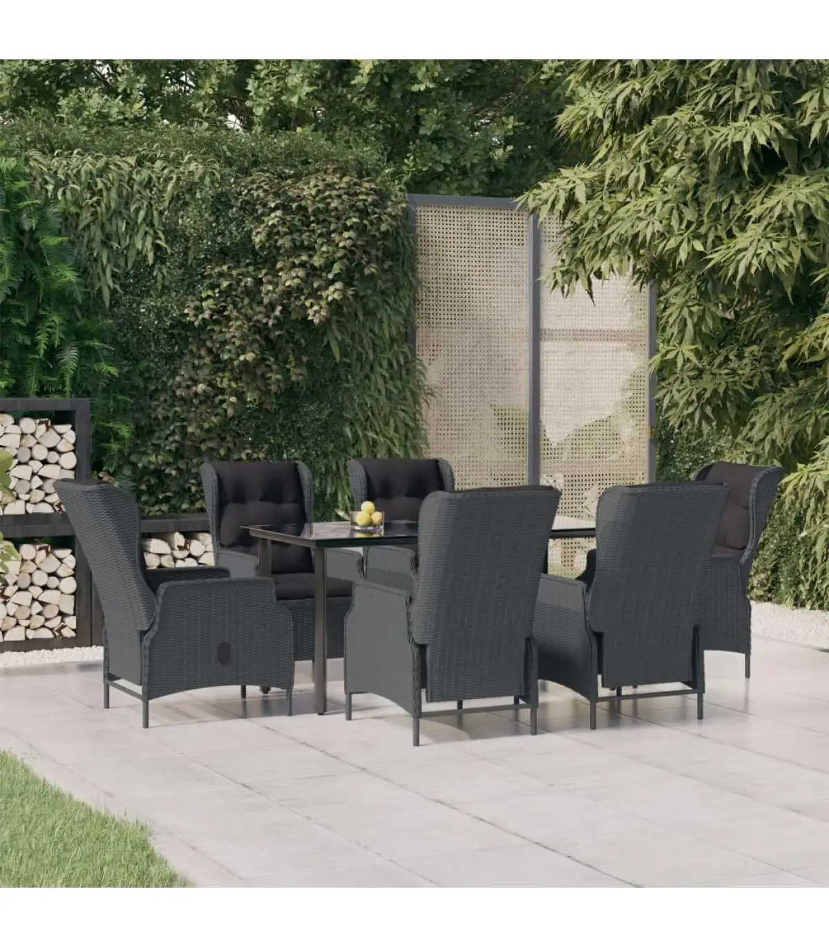 Garden sets garden dining Set for garden 7 pieces synthetic rattan dark gray