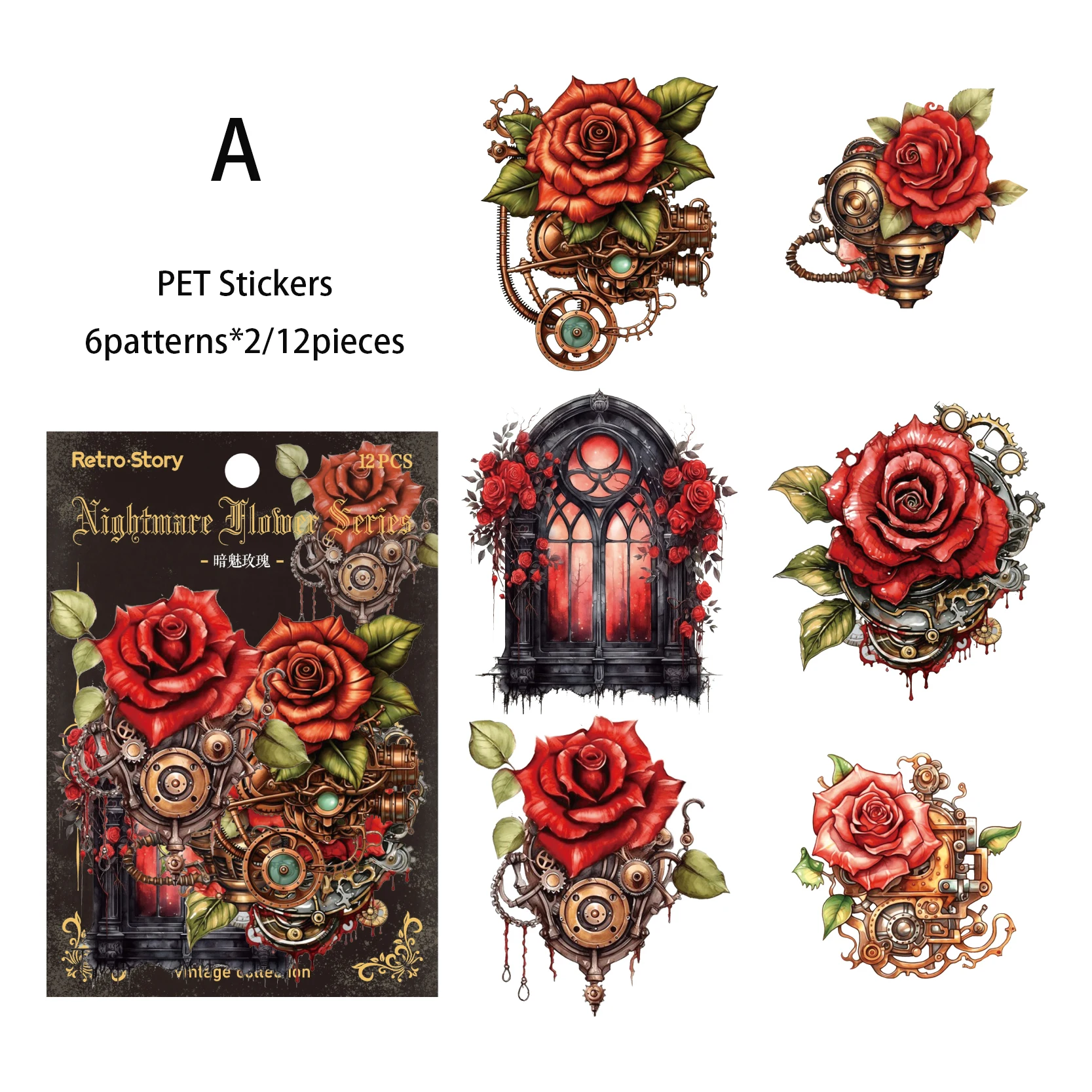 Journamm 12pcs/pack Vintage Flowers Window Stickers Waterproof PET Materials DIY Srapbooking Materials Decor Aesthetics Stickers