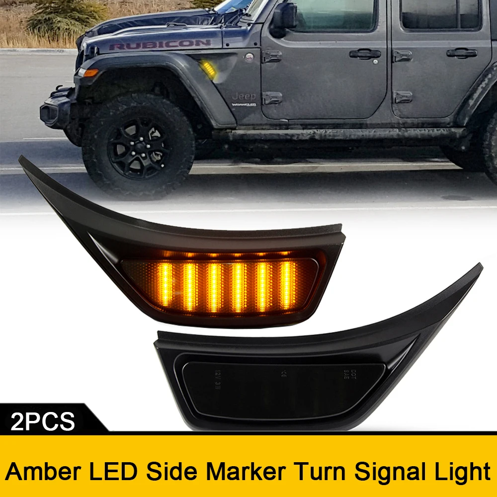 2x Smoked Front Fender LED Repeat Side Marker Lights DRL Daytime Running Lamp For Jeep Gladiator JT Wrangler JL Rubicon Sahara