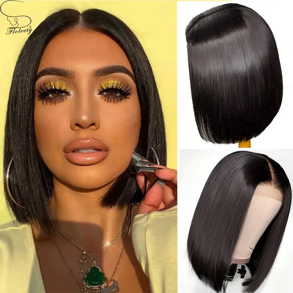 

Short Bob Wigs Human Hair Natural Color 13x4 HD Lace Frontal wig Straight Bob Glueless Wig 4x4 Transparent Lace Wig For Women