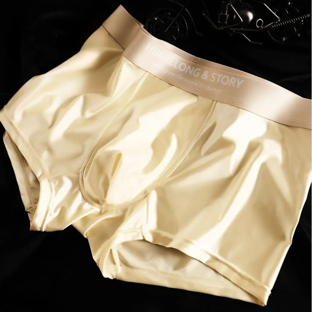 Comodo boxer in raso di seta sottile a vita media boxer in seta di ghiaccio senza cuciture lingerie mutande intimo per uomo quotidiano