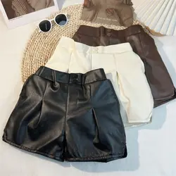 Kids Girls PU Leather Shorts 2024 New Arrival Children Casual High Waist Leather Shorts Teenage Girls Dance Clothes Korean Style