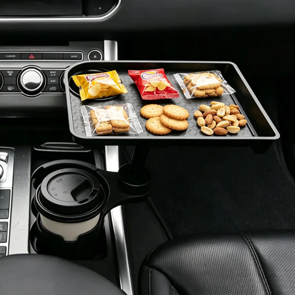 Multifunctional Double Car Cup Holder Tray 360° Adjustable Food Snack Car Dining Table Portable Auto Interior Travel Accessories