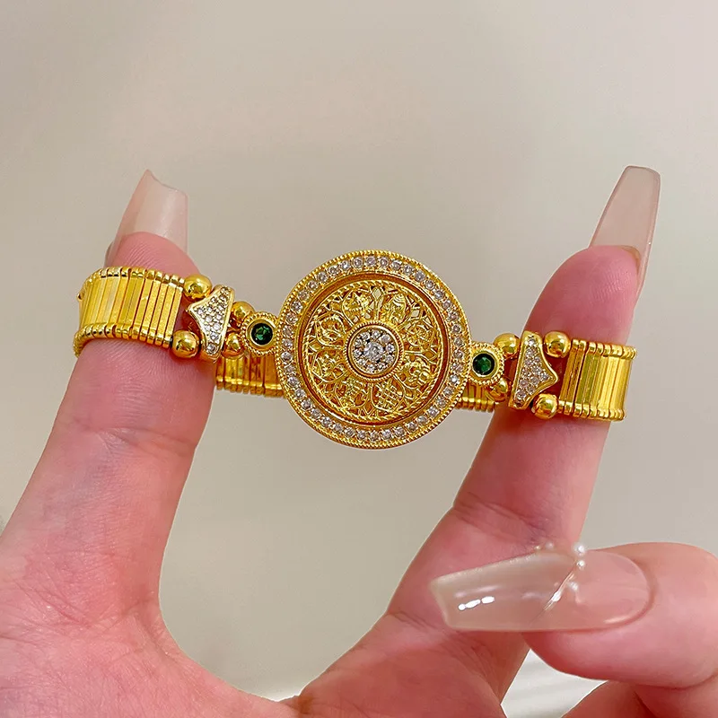 Classic Chinese style diamond inlaid circular bracelets luxurious and fashion retro double buckle watch chain bracelet jewelry