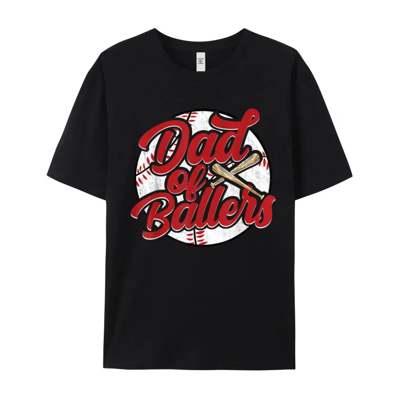 Dad of Ballers Funny Baseball Graphic Short Sleeve Printed On T Shirts Combed cotton Round Collar Men's Tees T Shirt Autumn