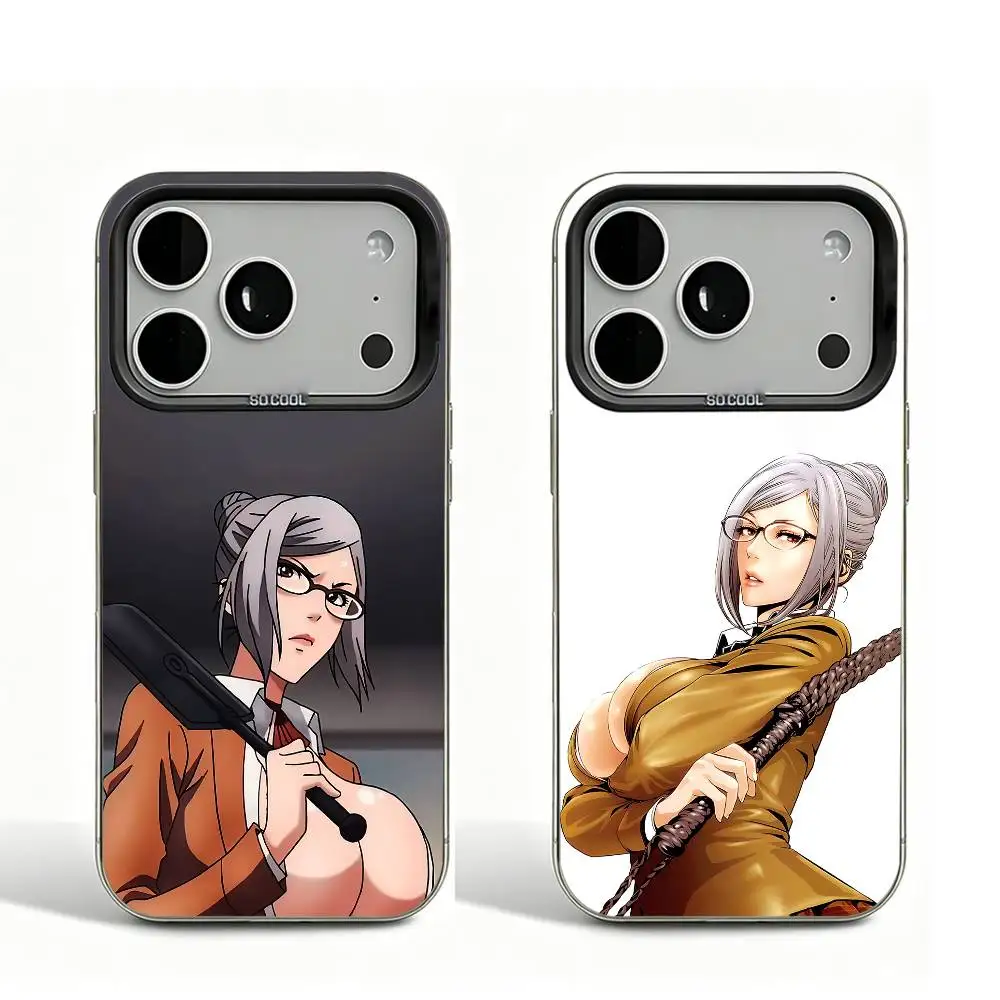Funda Negra Mate M-Meiko S-Shiraki P-PrisonS para iPhone 16 15 17 14 11 12 13 Pro Max, con Protección de Lente y Diseño Impreso