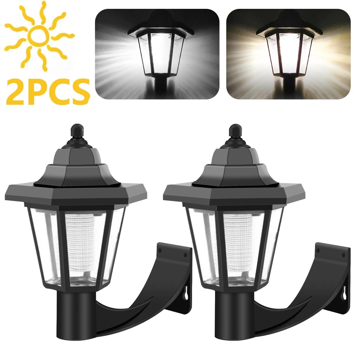 2PCS Hexagonal Solar LED Wall Light Outdoor Lamp Garden Solar Sconce Lantern Waterproof Retro LED Garden Landscape Light Decor