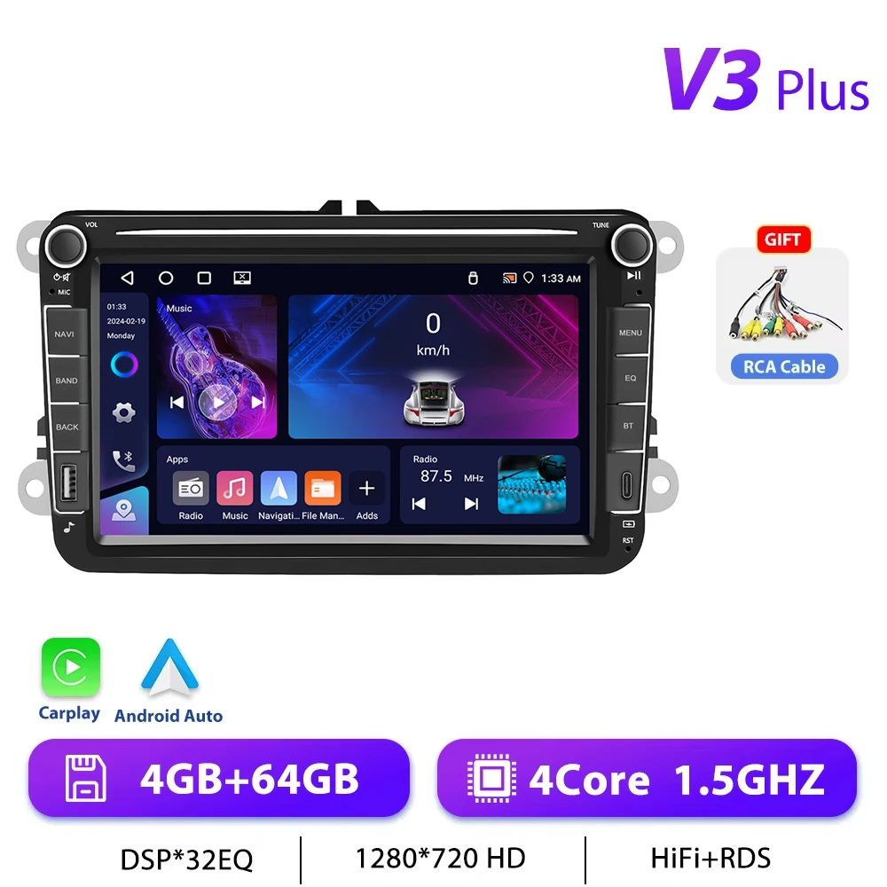 Podofo 8 "CarPlay Android Radio Voor Volkswagen VW Golf Passat JETTA Skoda SEAT Auto Intelligent Systeem 2din GPS Stereo Type-C USB