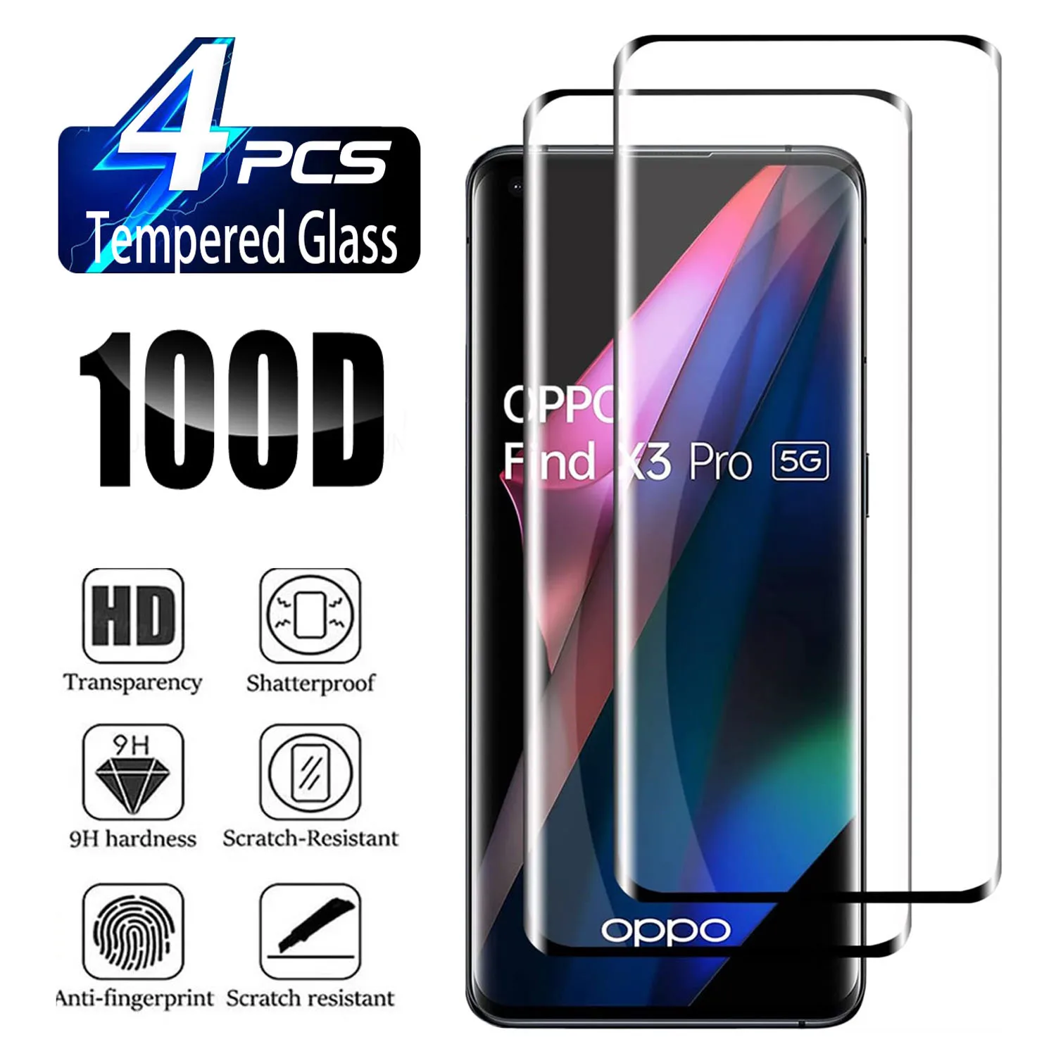 

2/4Pcs HD Tempered Glass Screen Protector for OPPO Find X3 pro 5G 9H Curved Four Sides Glue Film