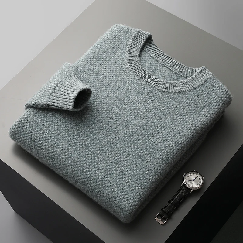 Winter New Pure Wool Sweater Men's Pineapple Thick Pullovers Simple Casual Plus Size Tops Warm O-Neck Wool Knit Shirt M3003021