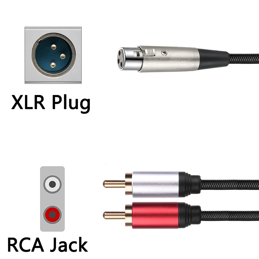 3Pin XLR To Dual RCA Y Splitter Cable Unbalanced 2 RCA/Phono To XLR Stereo Audio Interconnect Cable for Speaker Mixer Microphone