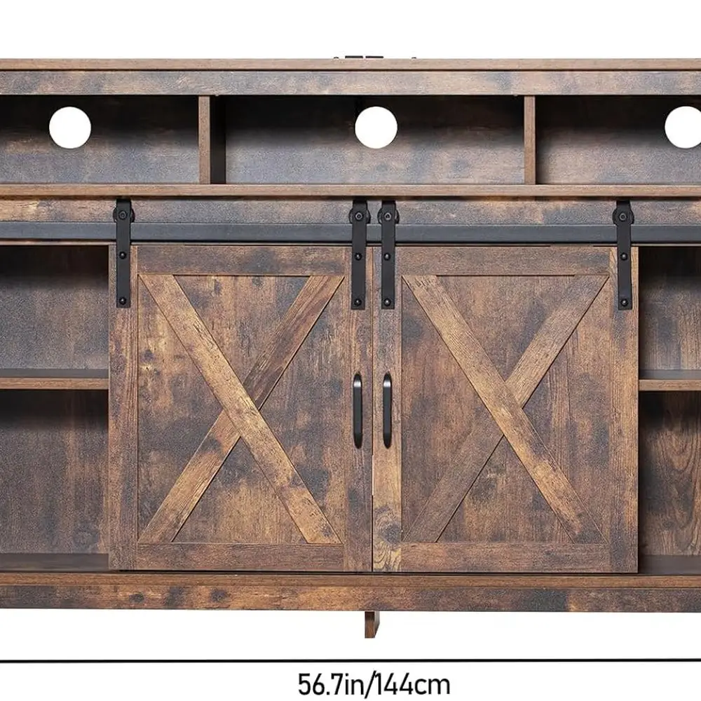 خزانة بوفيه خشبية ريفية مع مخرج طاقة، وخزانة جانبية لتخزين غرفة الطعام باللون البني