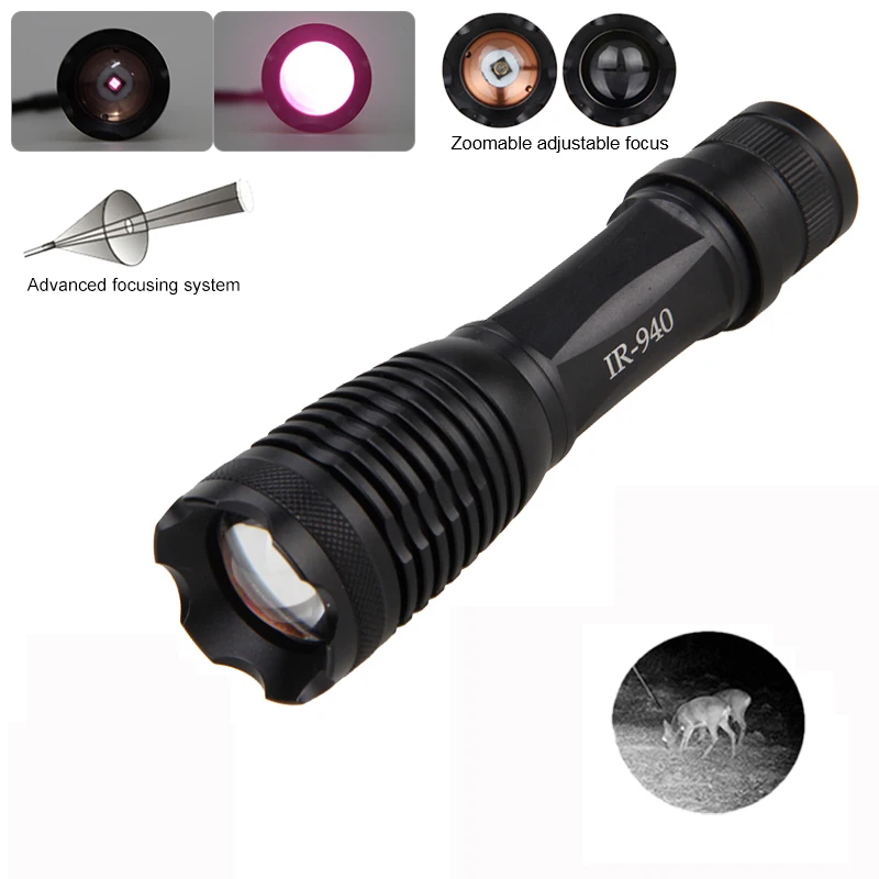 Zoomable Hunting Light Focus  940nm LED Infrared Radiation IR Lamp Night Vision Camping Light Hunting Lamp Flashlight