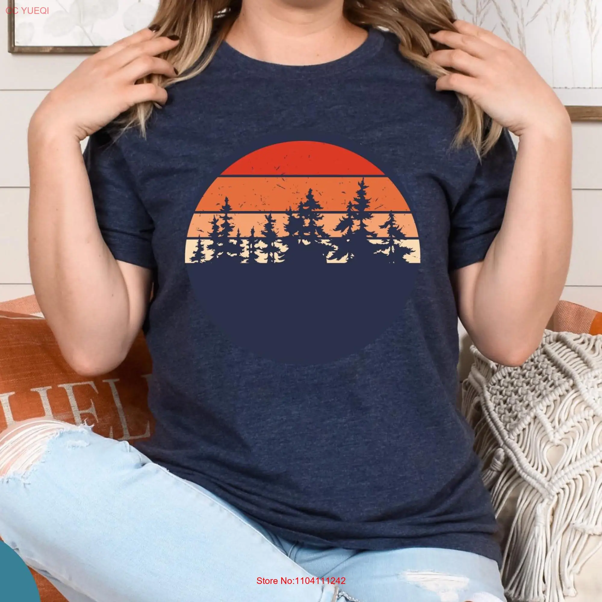 Pine Tree T Shirt Adventure Retro Themed ForesT Nature Camping Lover Mountain Vacation Sunset Hiking