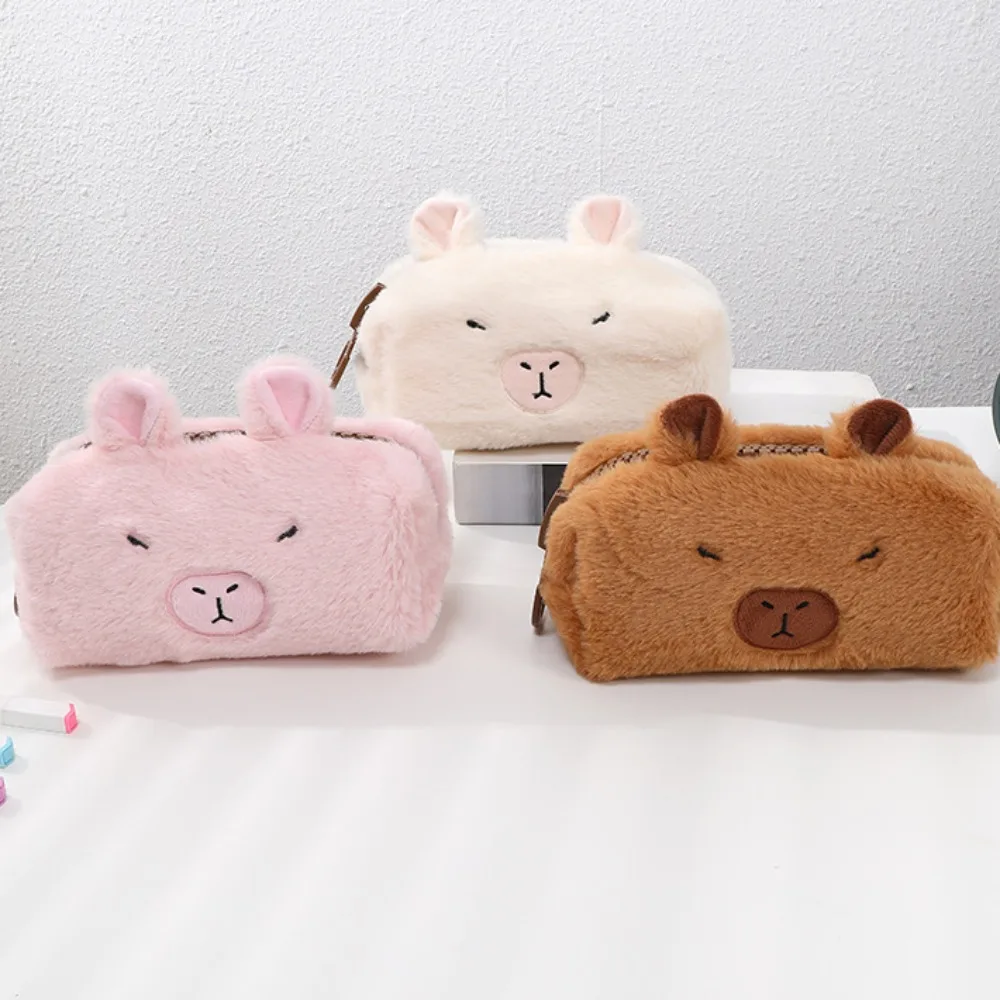 Large Capacity Capybara Plush Pen Bag Animal Zipper Capybara Plush Pencil Case Soft Cartoon Capybara Plush Pencil Pouch