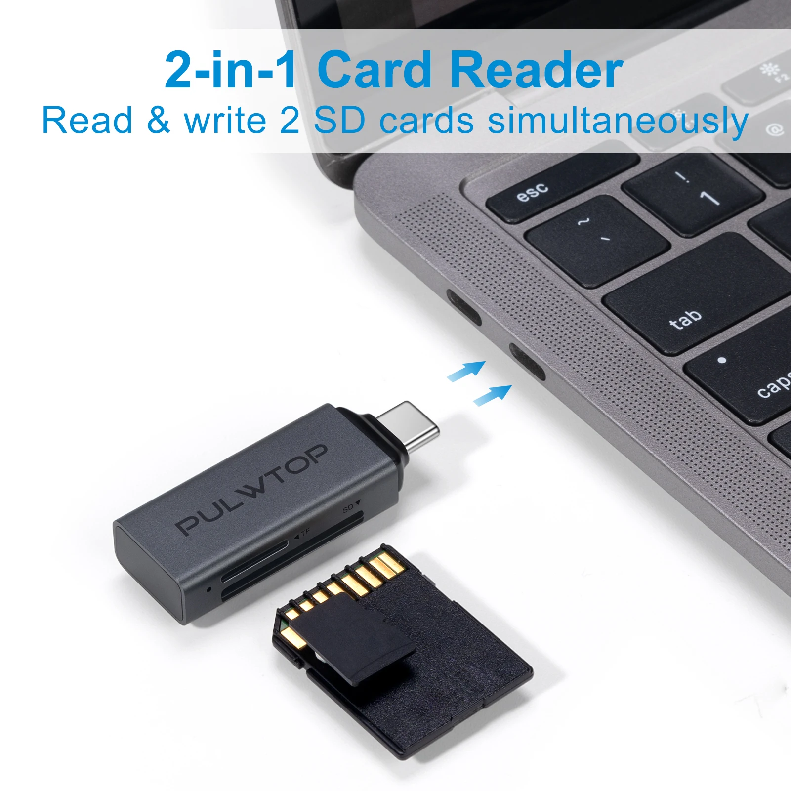 PULWTOPSD USB 3.0 Micro SD Card Reader, 2-in-1 USB 3.0 to TF/SD Cards Adapter for SD/Micro SD/UHS-I/SDXC/SDHC/TF