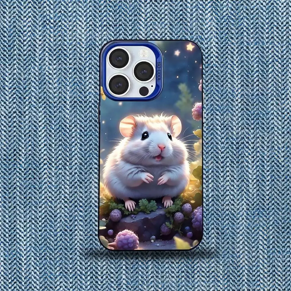 Etui na telefon Cute Lovely Pet Hamster do iPhone 16,15,14,13,12,11,Mini,Pro,SE,MAX Blue Matte Silicone Cover