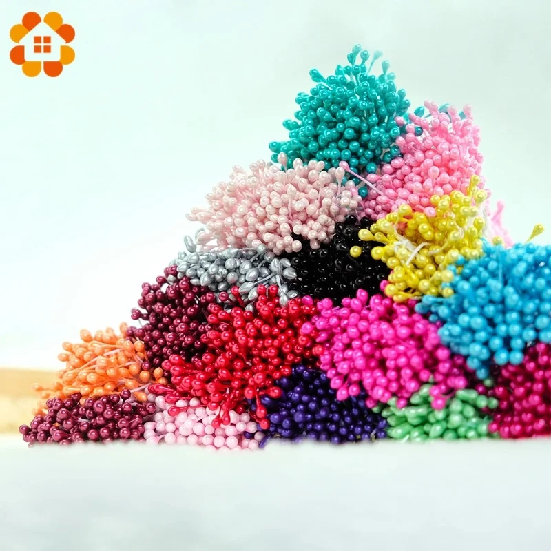 300PCS Artificial Flower Double Heads Stamen Pearlized Craft Cards Cakes Decoration Floral for Home Wedding Party Decorations