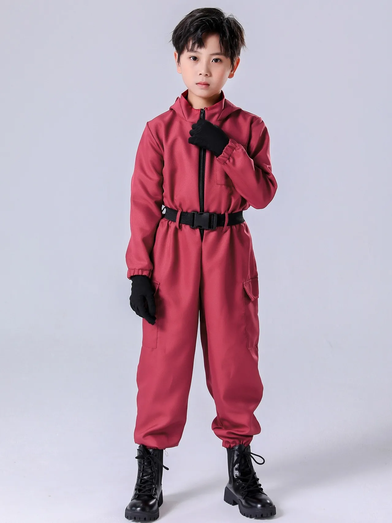 

Red Korean Style Jumpsuit Workwear Halloween Role Play Clown Mask Costume Parent Child Adult Children's High Quality Traditio...