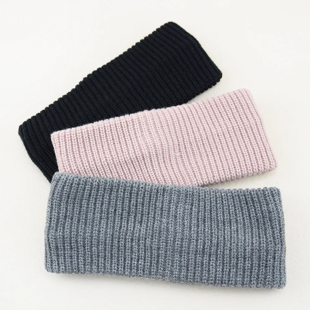 Simple Solid Color Knitted Wide Headband Women Sports Hairbands Vertical Striped Korean INS Head Cover Winter Wool Ear Warmer