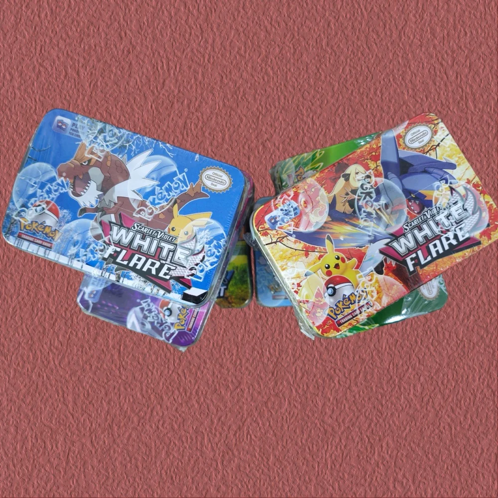 Tarjetas de colección de origen perdido de Pokémon, caja de Metal en inglés y español, juguetes de batalla de hierro con juego de Pikachu, tarjetas bancarias de Anime para niños VMAX