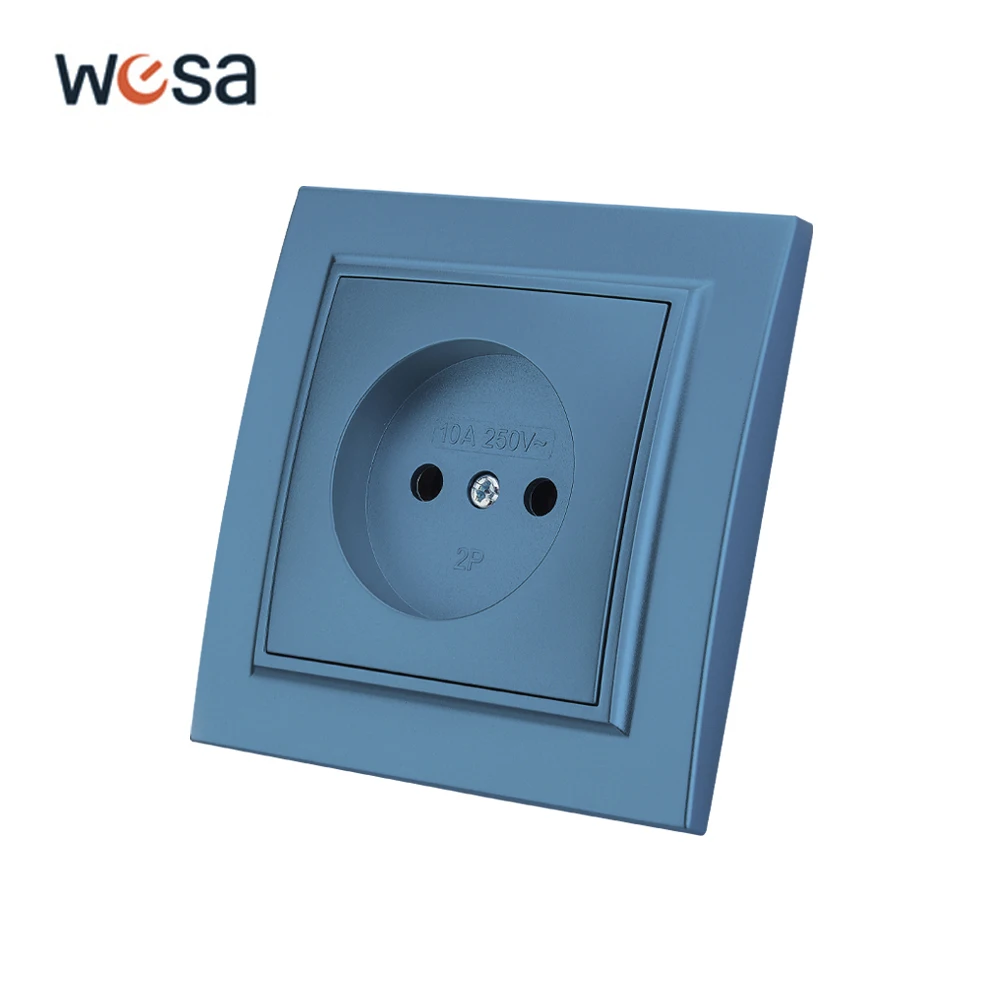 WESA Blue Wall Surface Socket Plug Power Socket EU Electrical Outlett Not Ground Flame Retardant Spray Paint Plastic Wall Socket