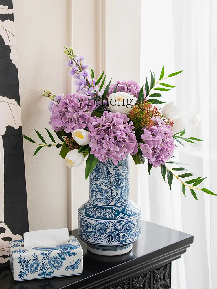 

LSL Blue and White Porcelain Vase Underglaze Artificial Painting High Temperature Ceramic Entrance Tabletop Decorative Ornament